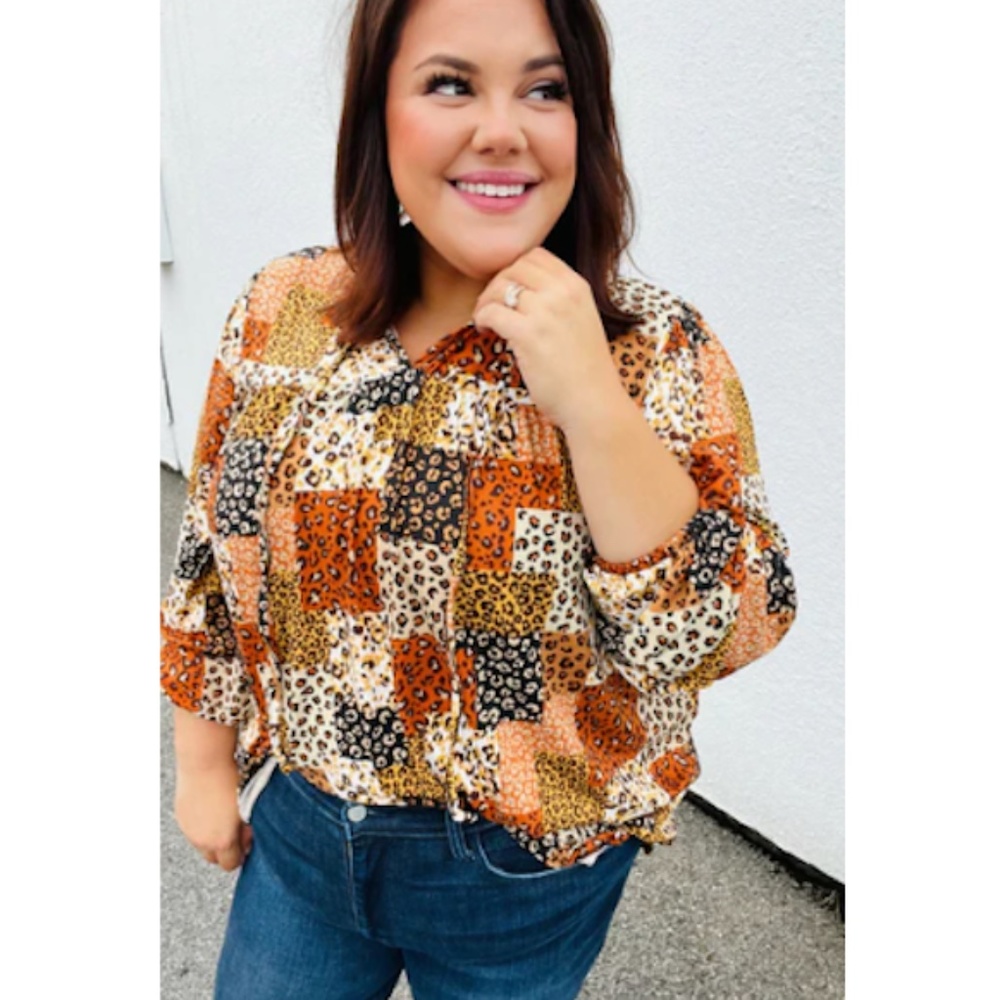 Animal Print Patchwork Tie Top